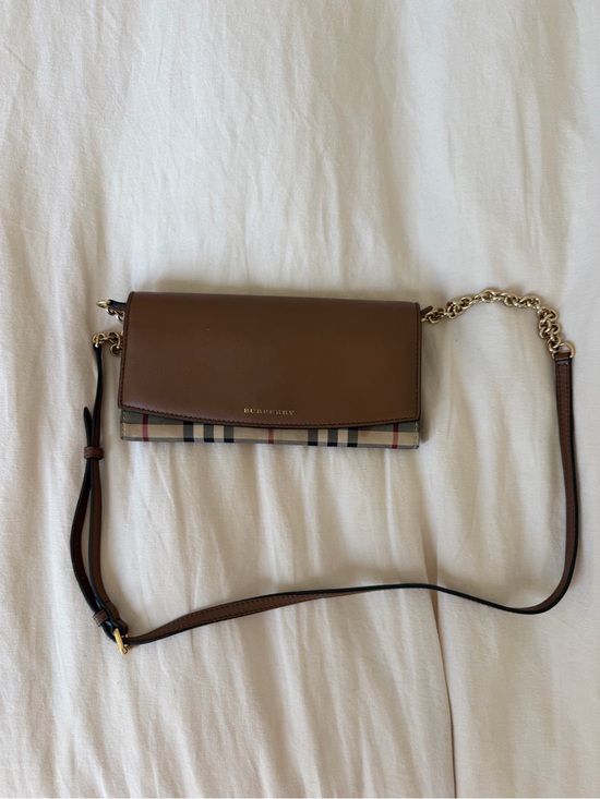 Burberry Handbags - Burberry Brown Leather Crossbody with Iconic Nova Check Trim